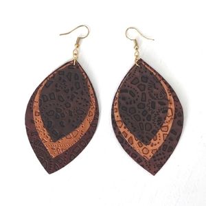 Faux Leather Layered Dangle Earrings - Embossed & Burnt Metallic
